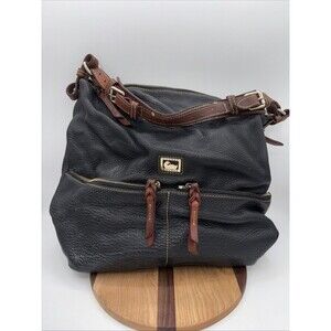 Dooney & Bourke Purse J3162408 Black Leather w/ Brown leather straps and accents